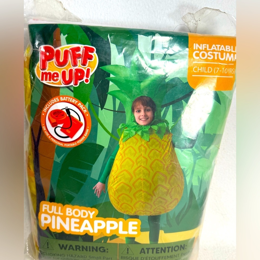 Inflatable Pineapple Costume For Kids - Green And Yellow